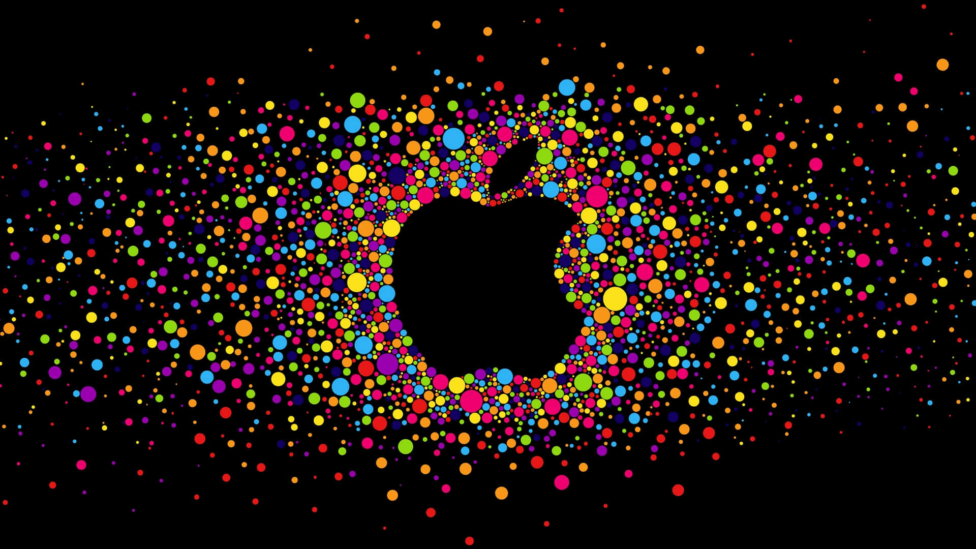 Black Apple Logo, multicolored dots, dark background, Full HD Desktop Wallpaper