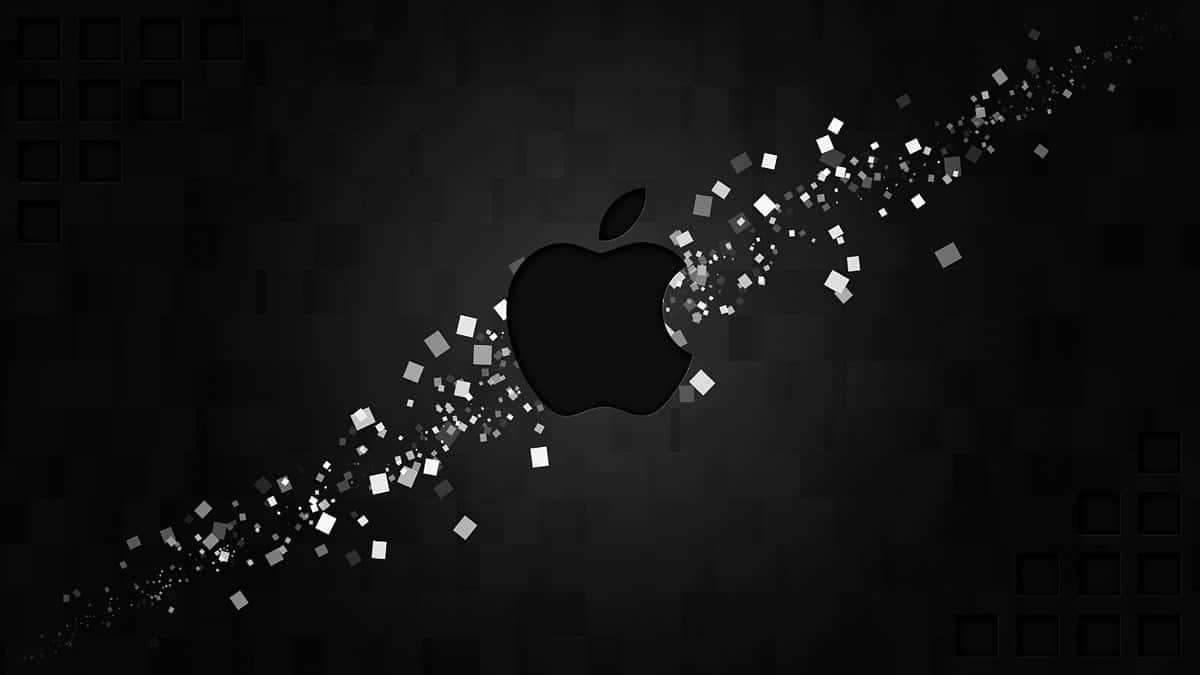 Black Apple Logo, white glitters, glowing white squares, SD Desktop Wallpaper