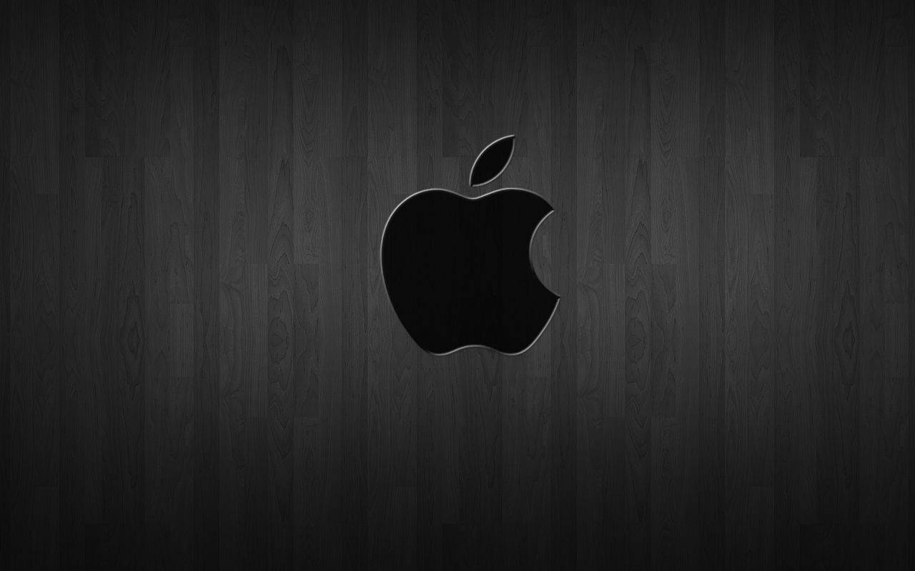 Black Apple Logo, dark wood, sleek, HD Desktop Wallpaper