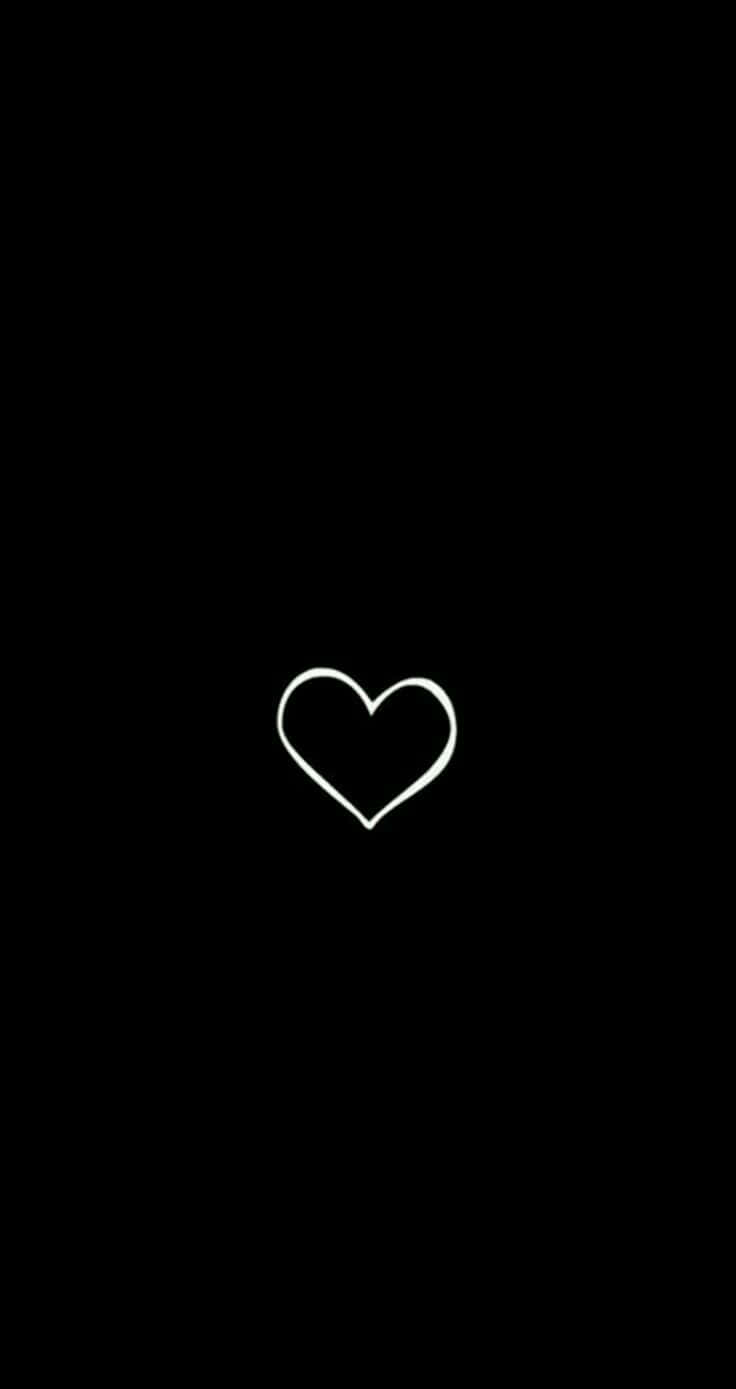 black heart, starry night sky, minimalist white outlined heart, HD Phone Wallpaper