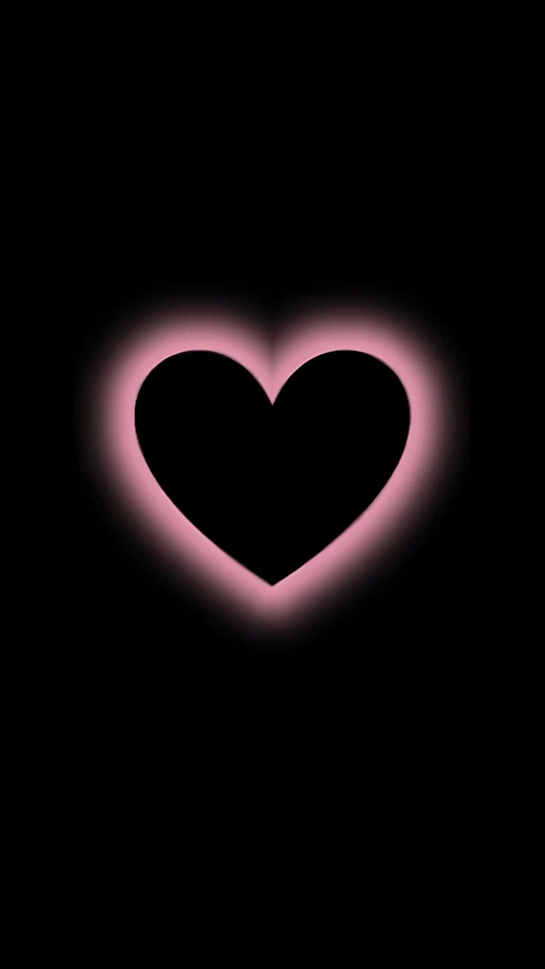 Dark Love Heart Glow, glowing pink heart silhouette, pure black background, Full HD Phone Wallpaper