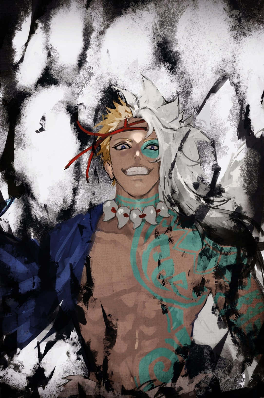 anime warrior, spiky blonde hair, teal eye patch, HD Phone Wallpaper