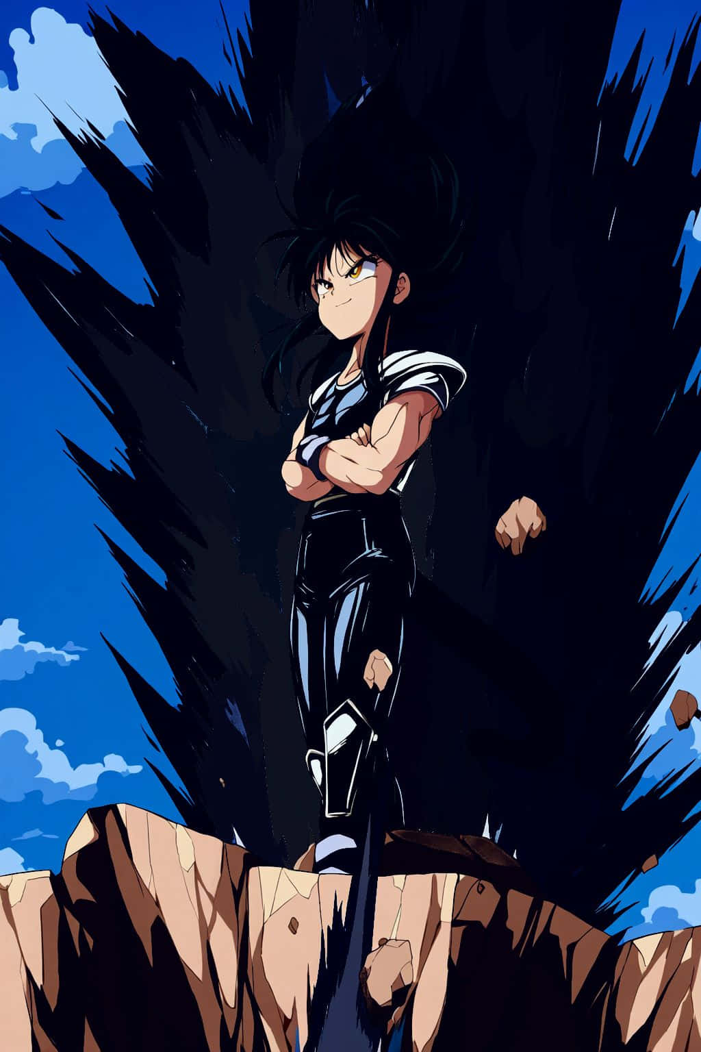 Black Aura, anime warrior, rocky cliff, HD Phone Wallpaper