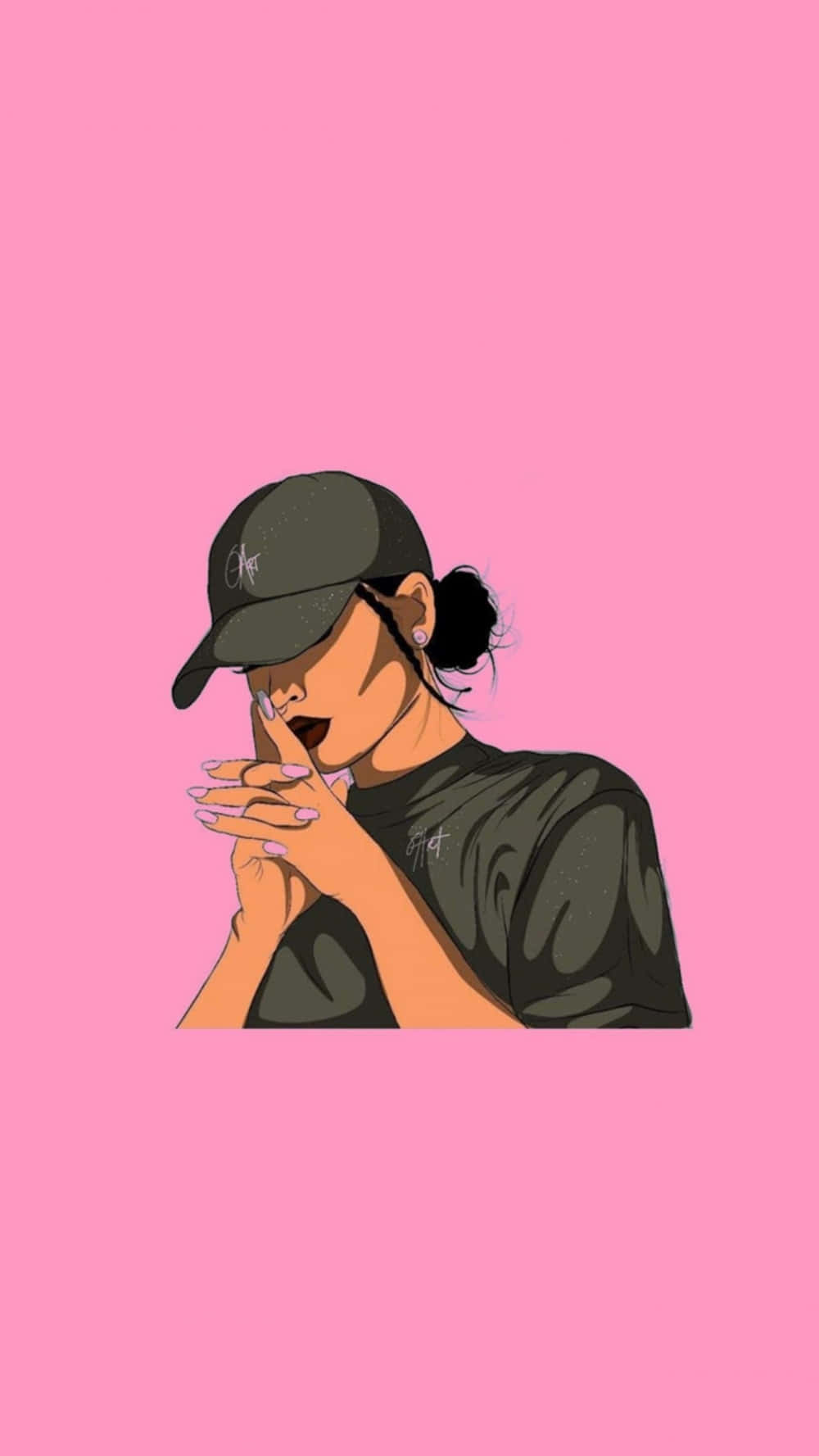 black cap, black shirt, solid pink background, HD Phone Wallpaper