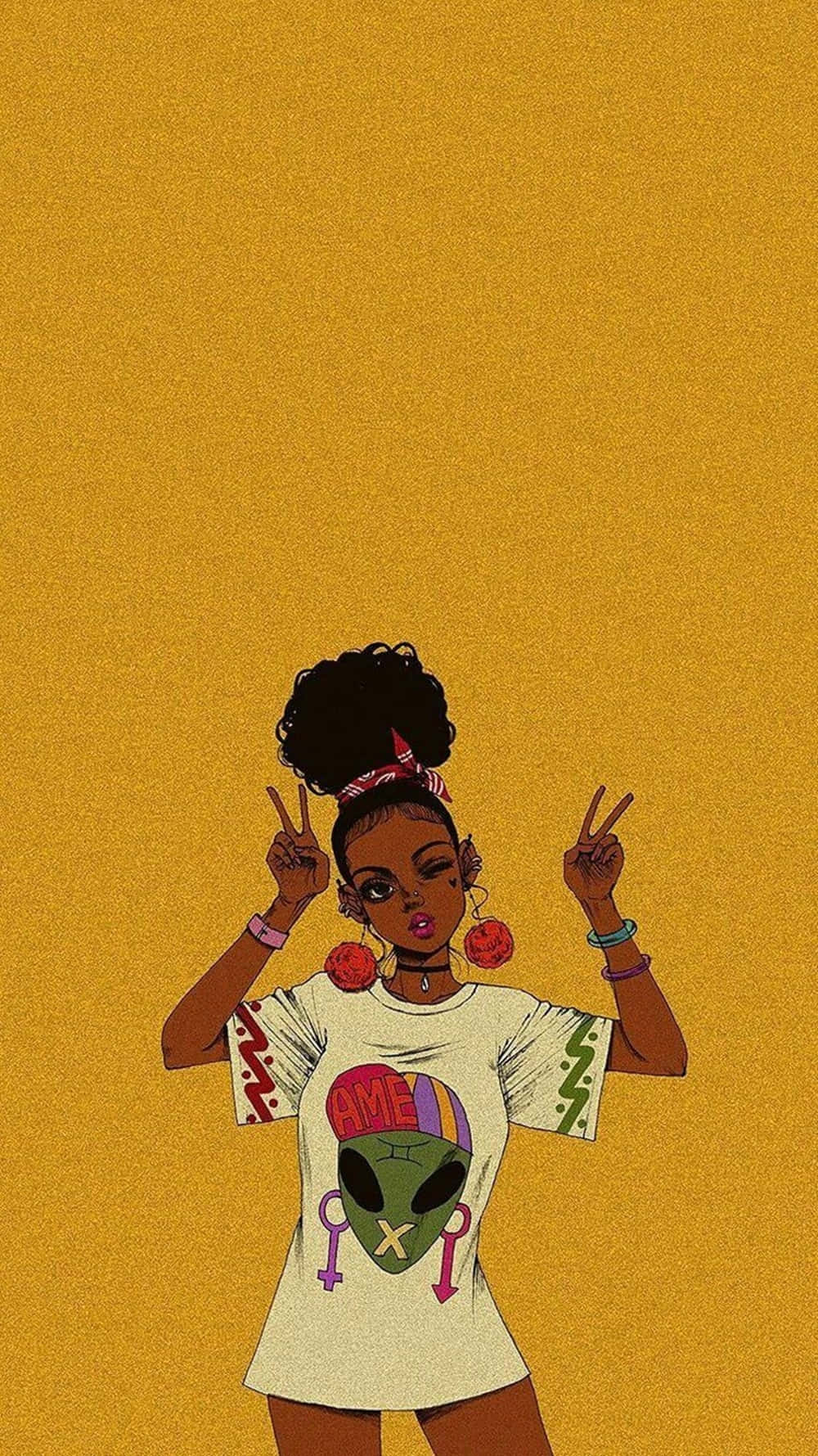 afro hair, peace signs, alien graphic, HD Phone Wallpaper