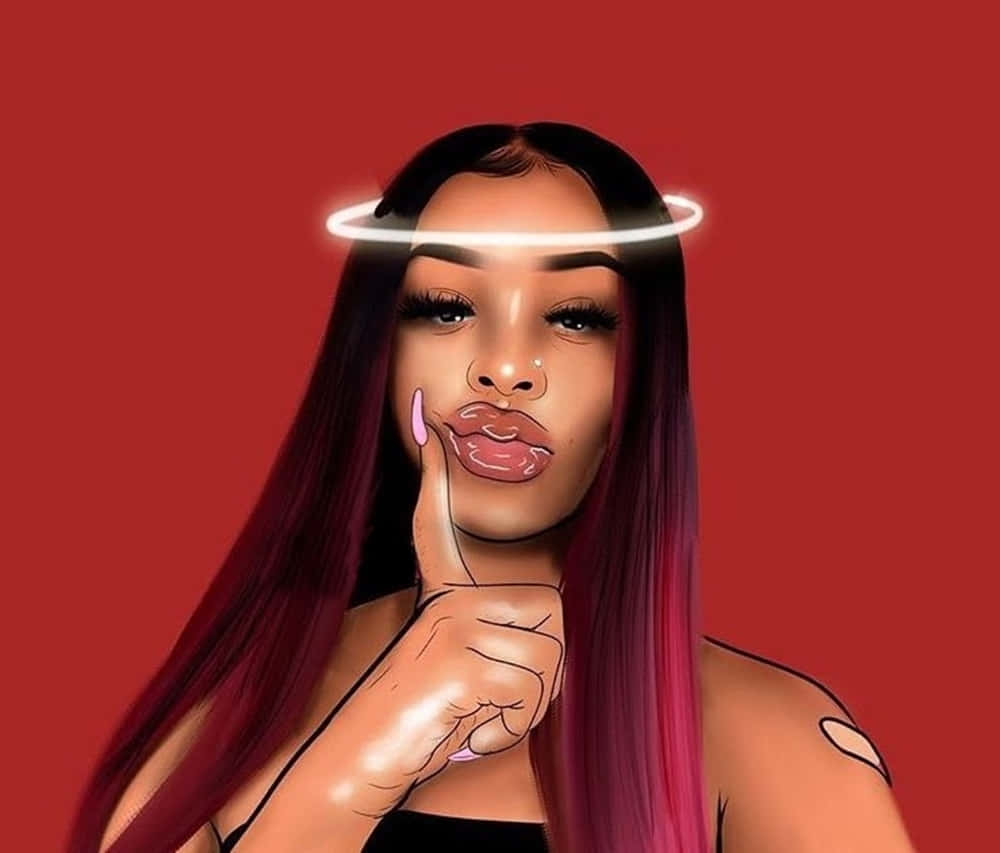 black woman, long purple hair, glowing halo, SD Desktop Wallpaper