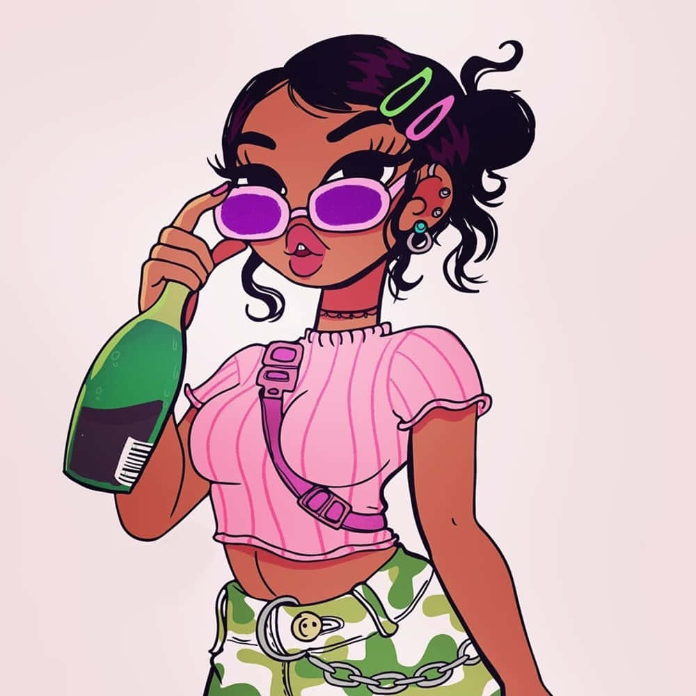 Black Baddie, purple sunglasses, colorful hair clips, SD Desktop Wallpaper