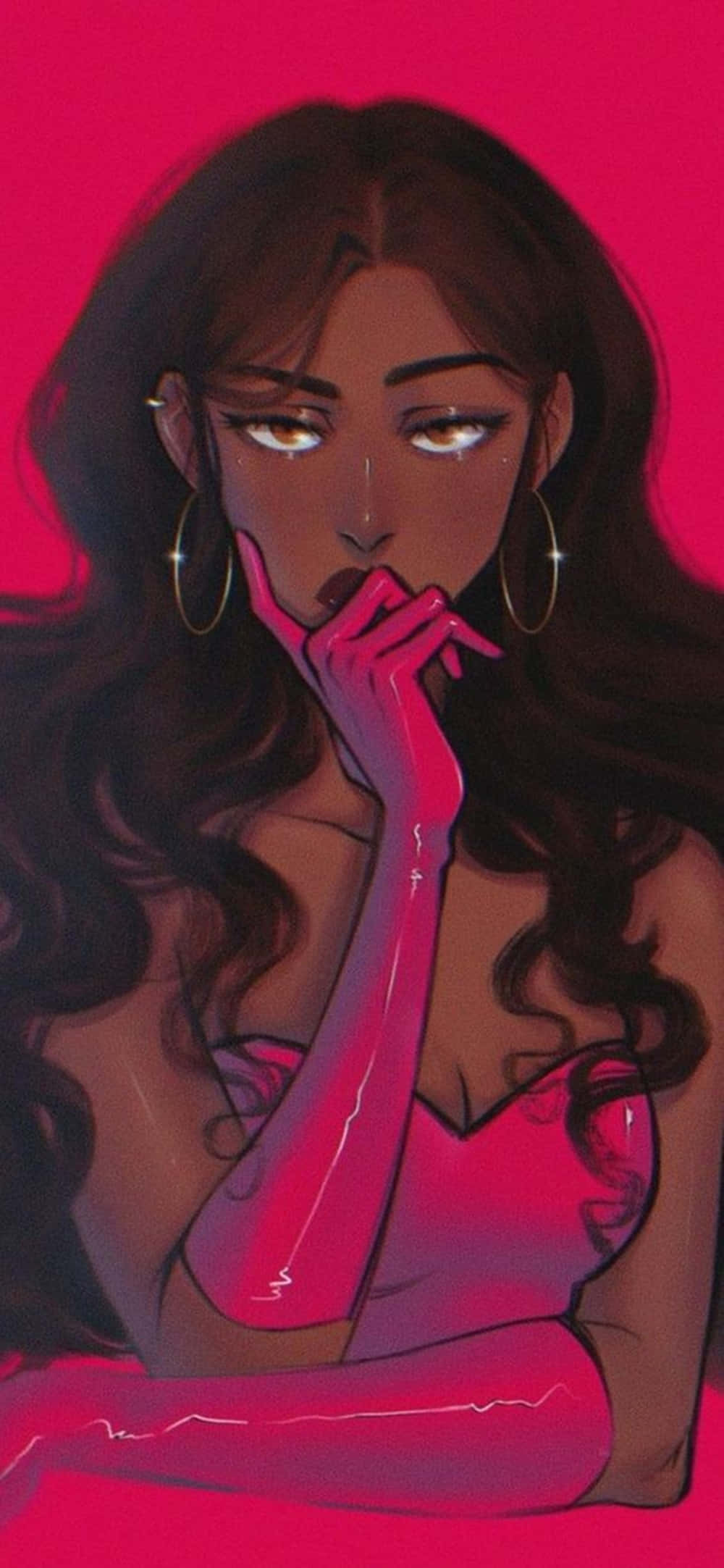 Black Baddie, anime woman, long dark hair, Full HD Phone Wallpaper