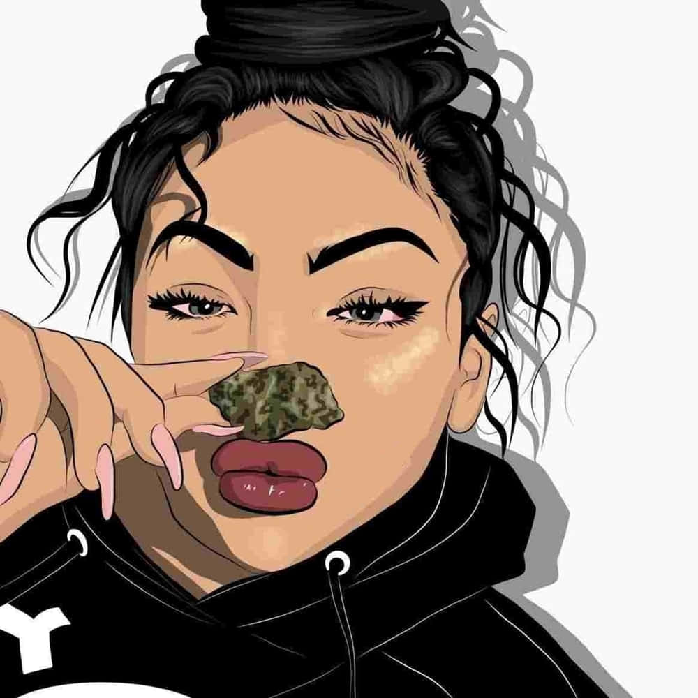 black baddie, marijuana leaf, dark hair, SD Desktop Wallpaper