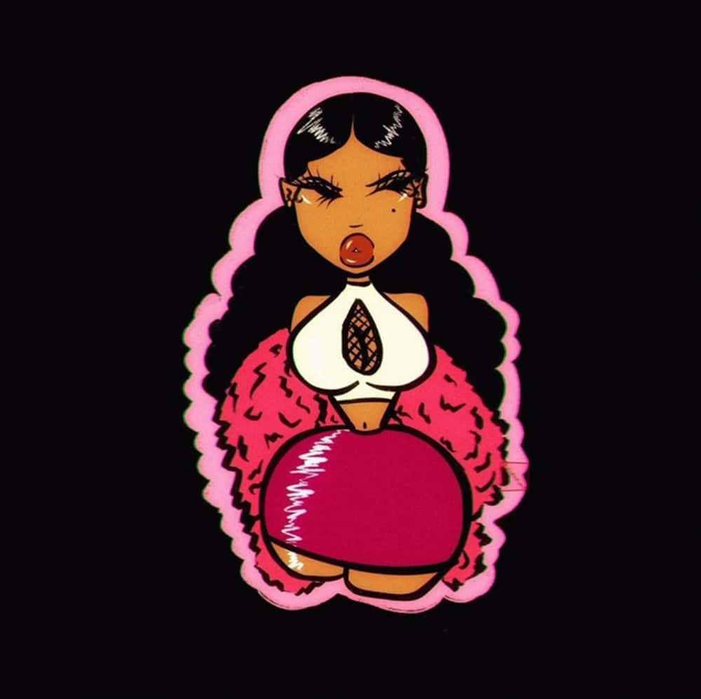 black baddie, long black hair, pink fur coat, SD Desktop Wallpaper