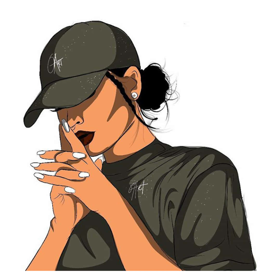 Black Baddie, dark cap, t-shirt, SD Phone Wallpaper