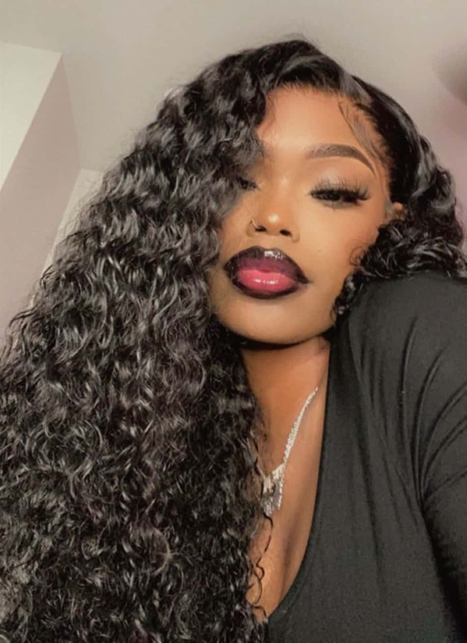 black baddie, dark curls, bold red lips, HD Phone Wallpaper