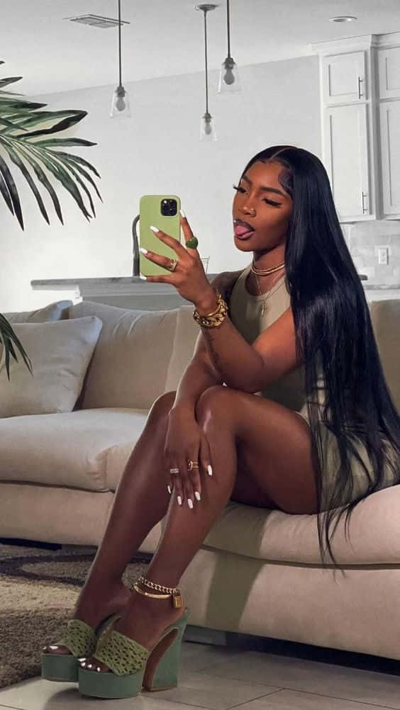 black baddie, beige couch, modern living room, SD Phone Wallpaper