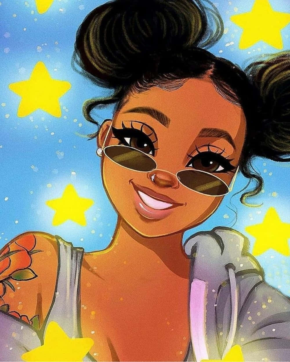 black baddie, starry blue sky, yellow stars, SD Phone Wallpaper