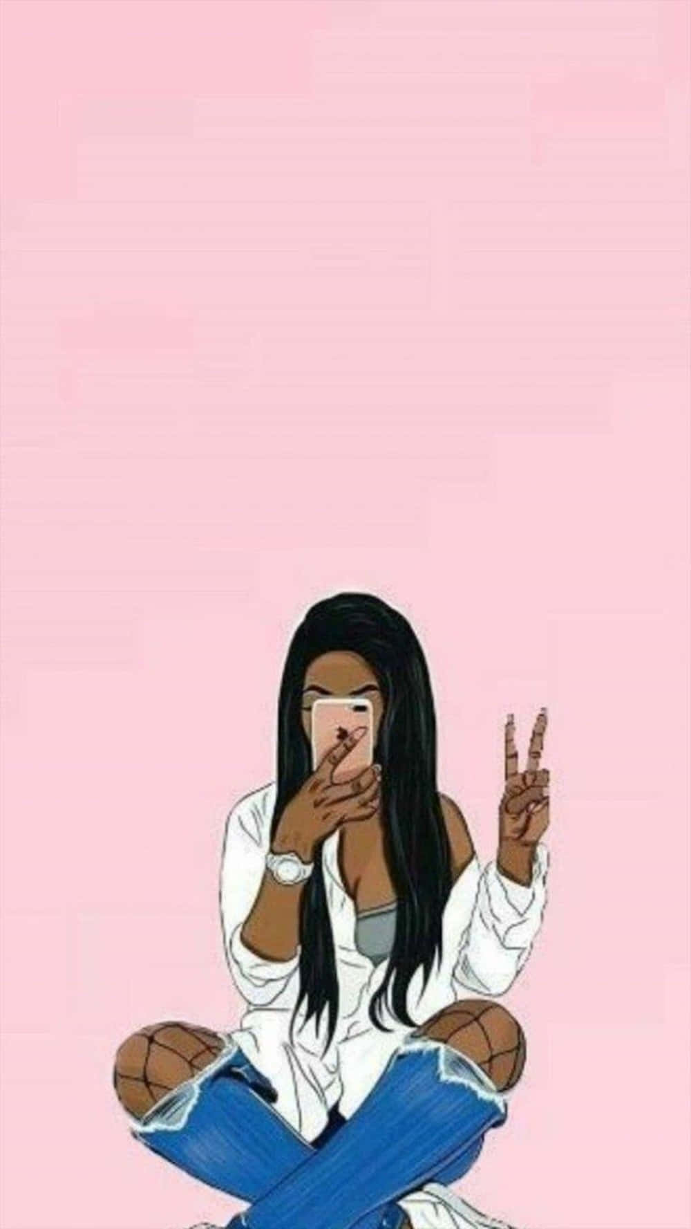 long black hair, soft pink background, phone, HD Phone Wallpaper