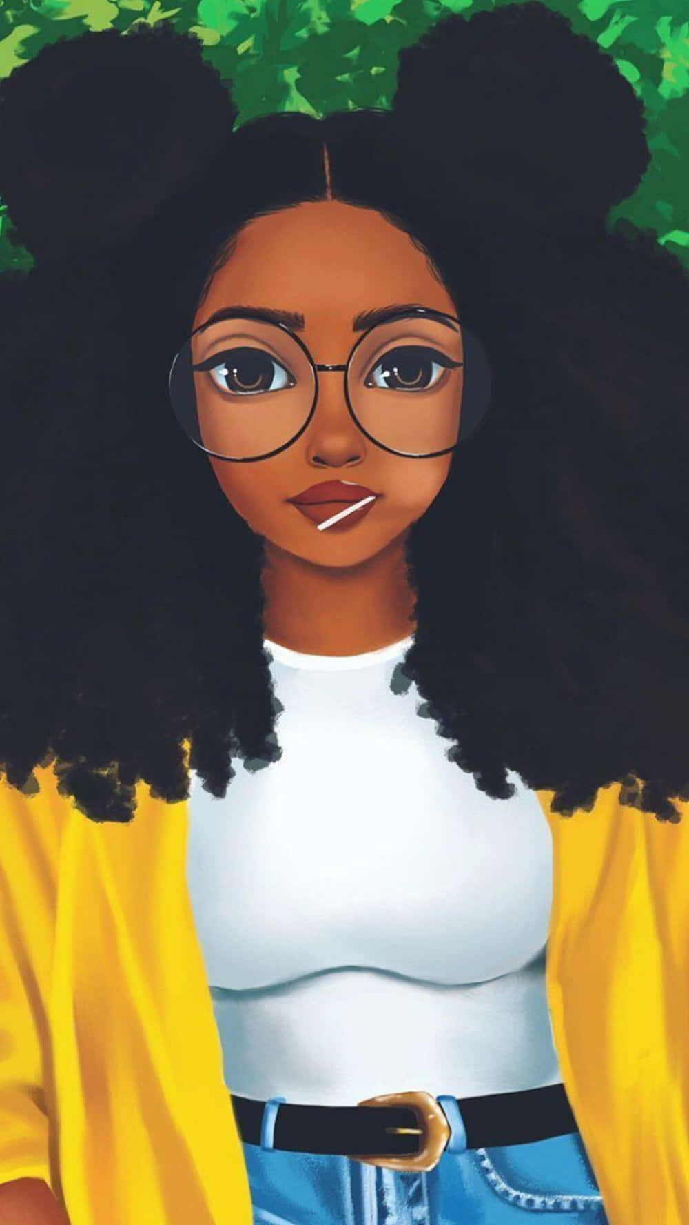 black girl, glasses, yellow jacket, HD Phone Wallpaper