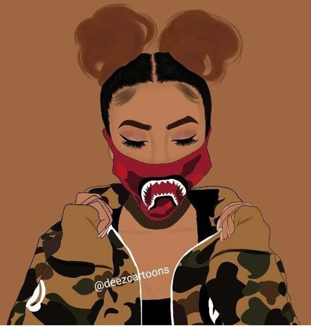 camouflage jacket, shark mouth, red shark-mouth face mask, SD Phone Wallpaper
