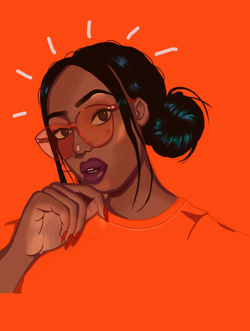 black woman, glasses, orange background, HD Phone Wallpaper