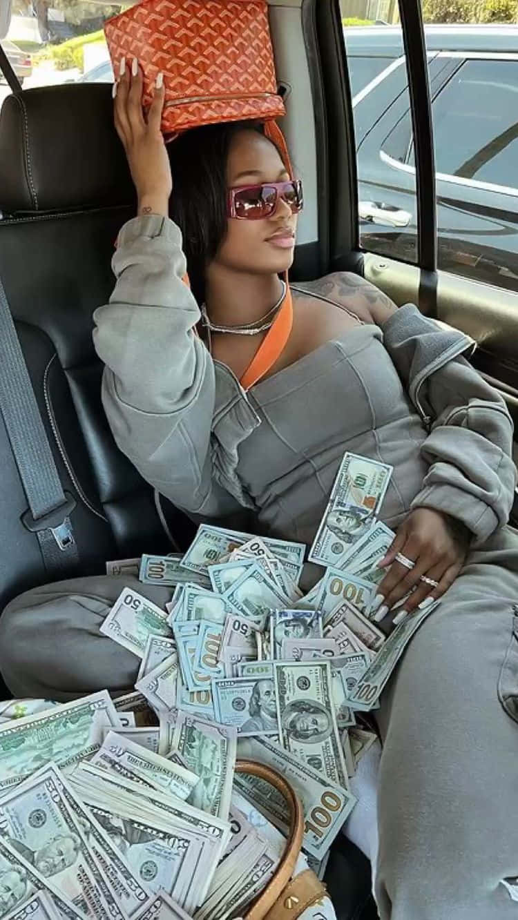 Black Baddie, car, hundred dollar bills, HD Phone Wallpaper