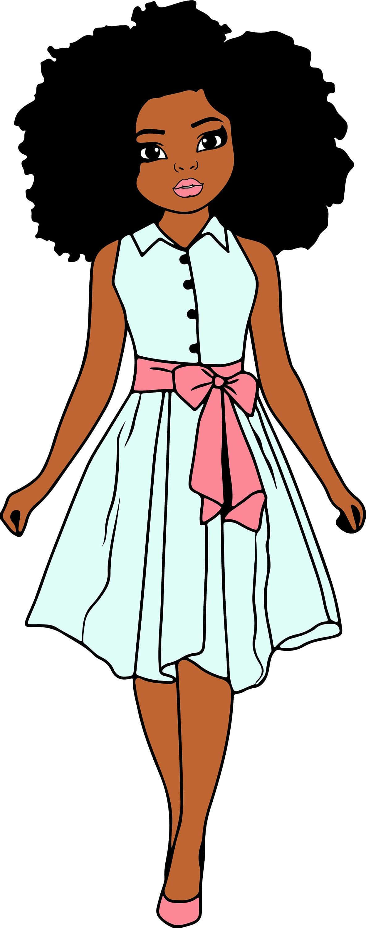 Black Barbie, afro hairstyle, light blue dress, 2K Phone Wallpaper