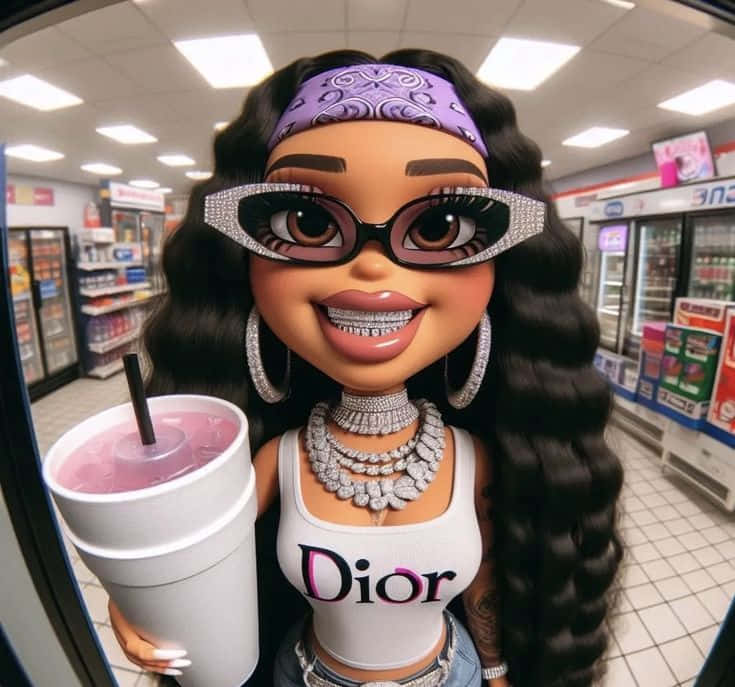 Black Barbie, Dior top, diamond-encrusted glasses, SD Desktop Wallpaper