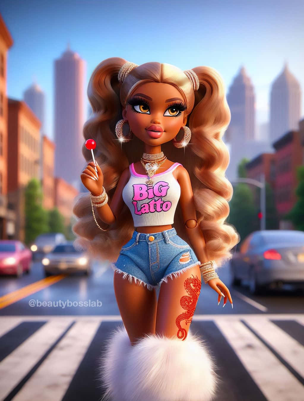 Black Barbie, Big Latto top, city crosswalk, HD Phone Wallpaper