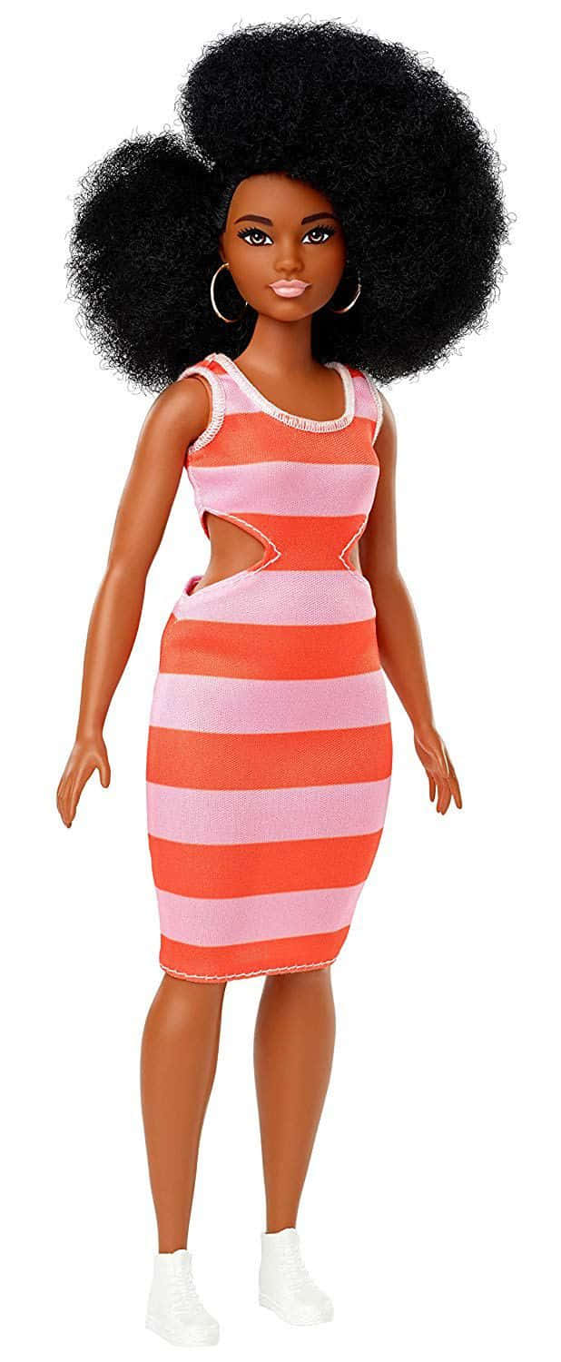Black Barbie, afro hairstyle, orange and pink striped dress, HD Phone Wallpaper