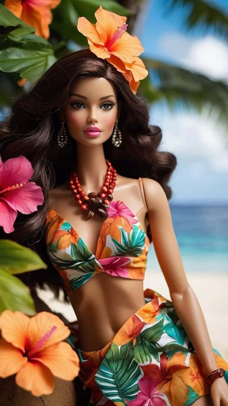 Tropical Black Barbie, floral bikini, tropical beach, HD Phone Wallpaper