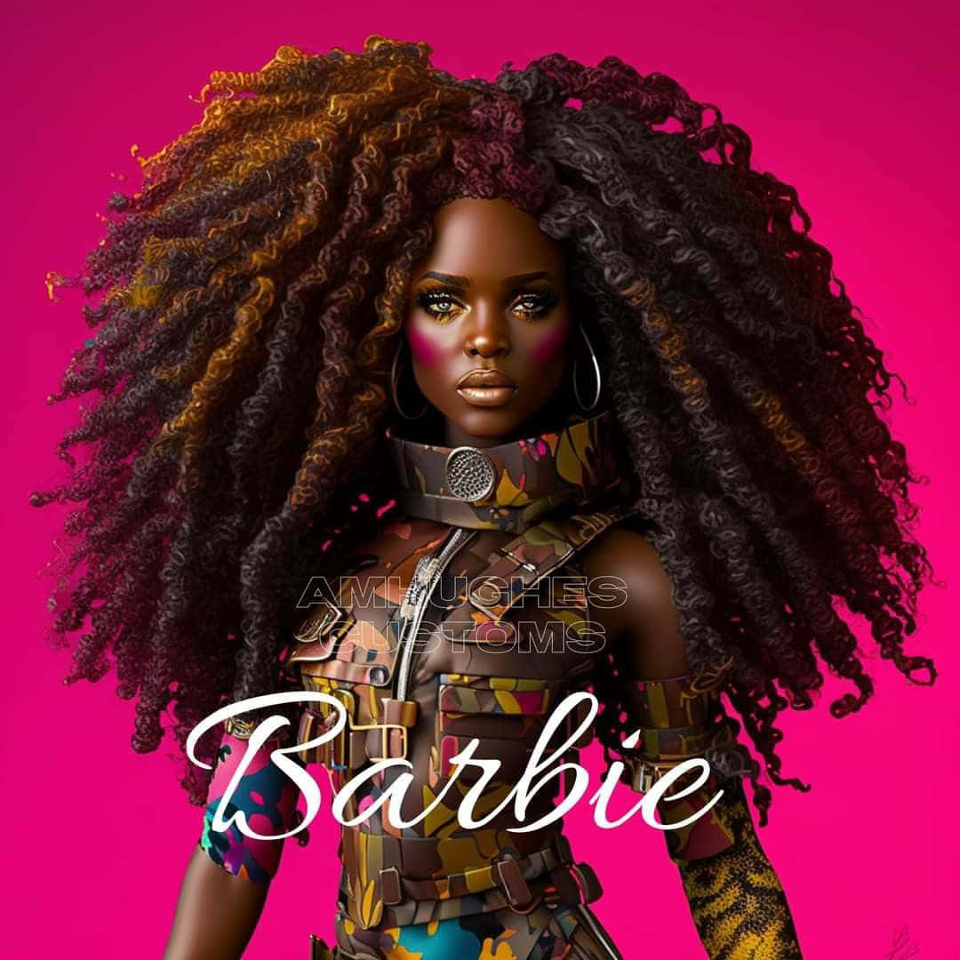 Black Barbie, afro texture hair, bold makeup, SD Desktop Wallpaper