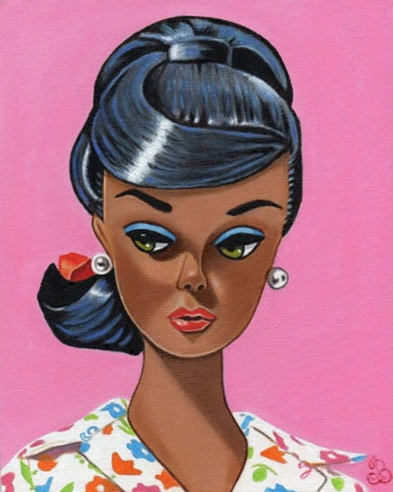 Vintage Black Barbie, dark hair, bun, SD Phone Wallpaper