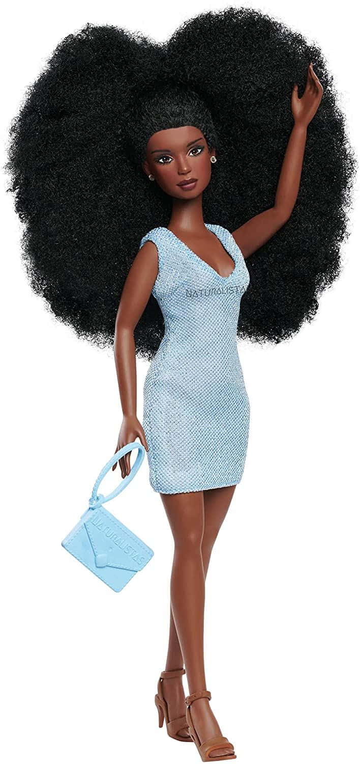 Black Barbie, sparkling blue dress, light blue textured dress, HD Phone Wallpaper