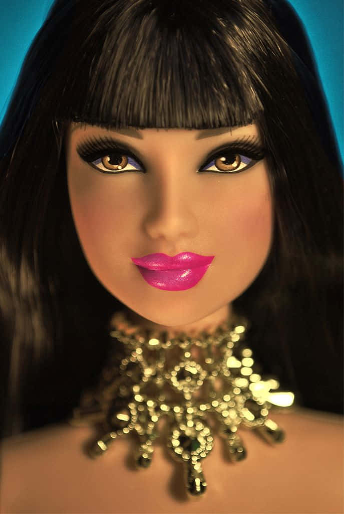 Black Barbie, glittering gold choker, bold pink lips, SD Phone Wallpaper
