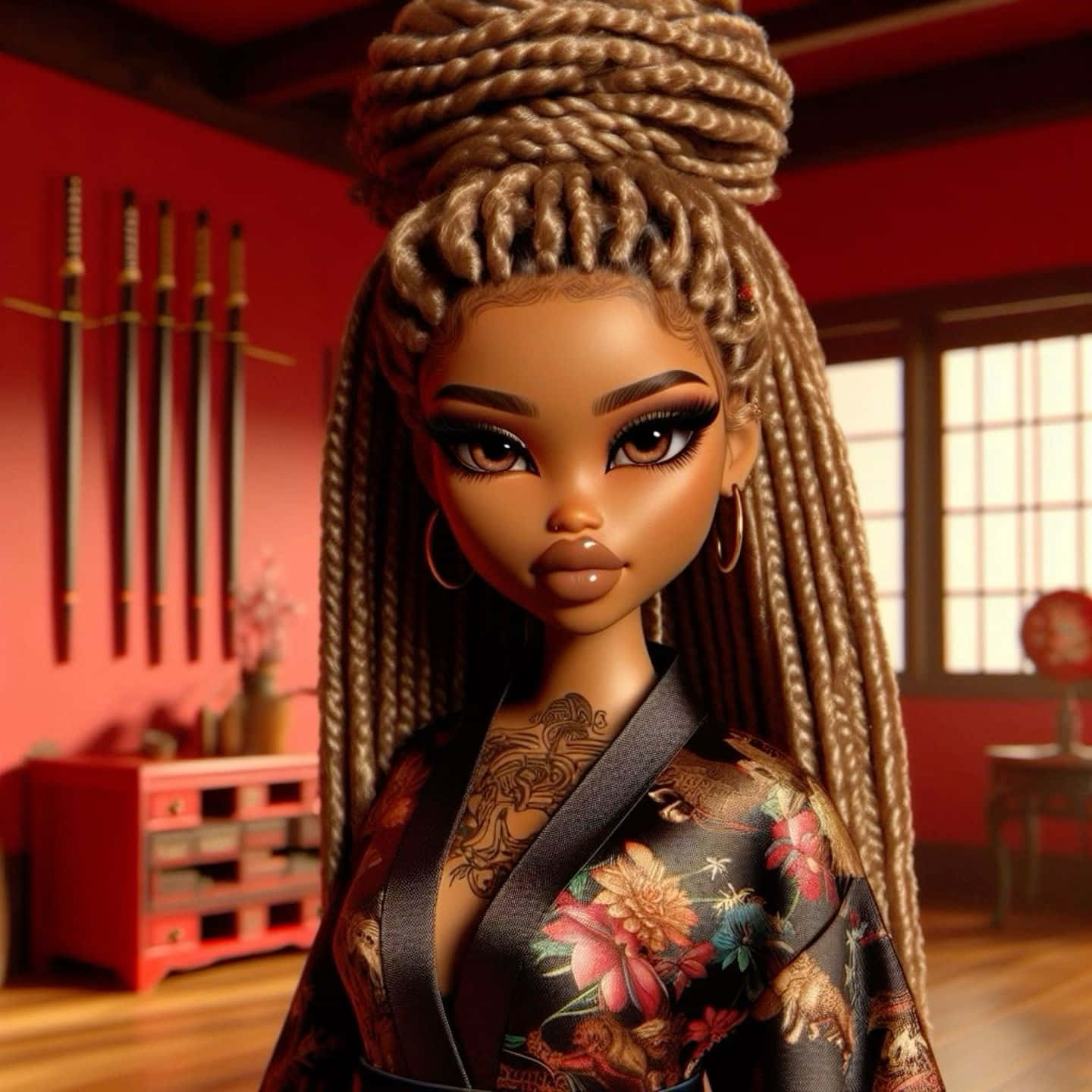 Black Barbie, kimono, floral kimono, HD Desktop Wallpaper