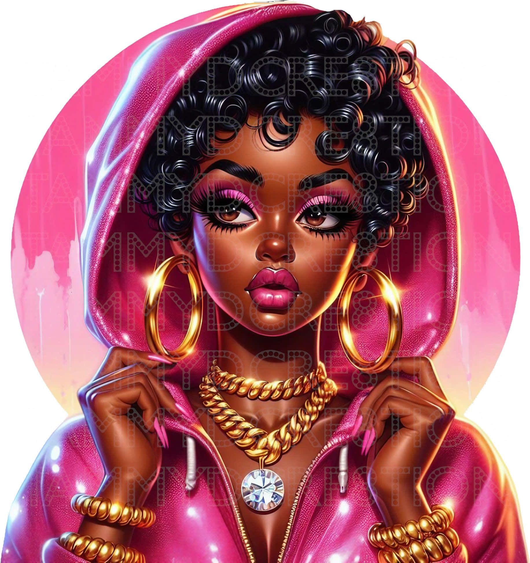 Black Barbie, curly hair, shiny pink hoodie, Full HD Phone Wallpaper