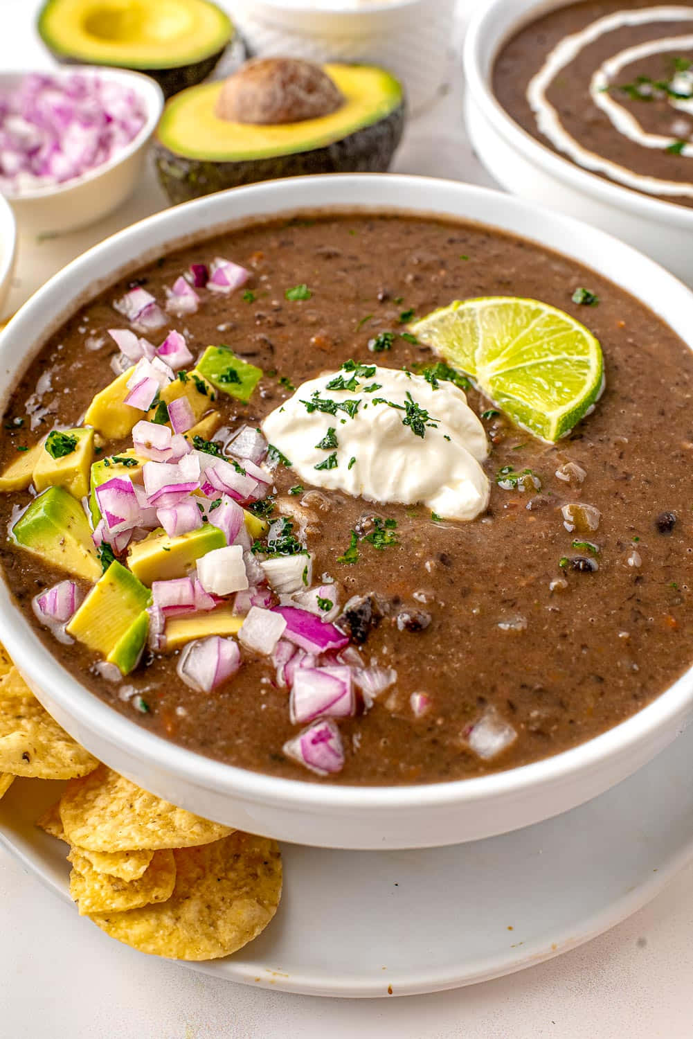 black bean soup, avocado lime sour cream, red onions, HD Phone Wallpaper