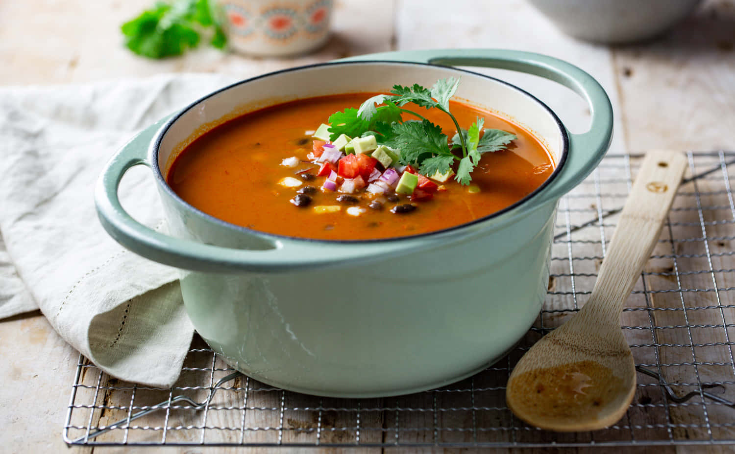 black bean soup, vibrant orange soup, fresh cilantro, HD Desktop Wallpaper