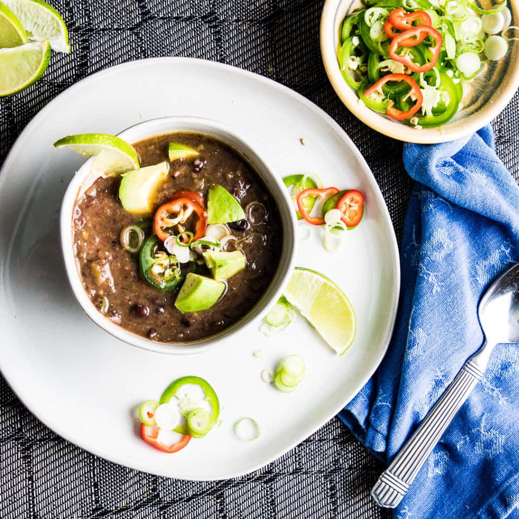 black bean soup, avocado lime, jalapeño, SD Desktop Wallpaper