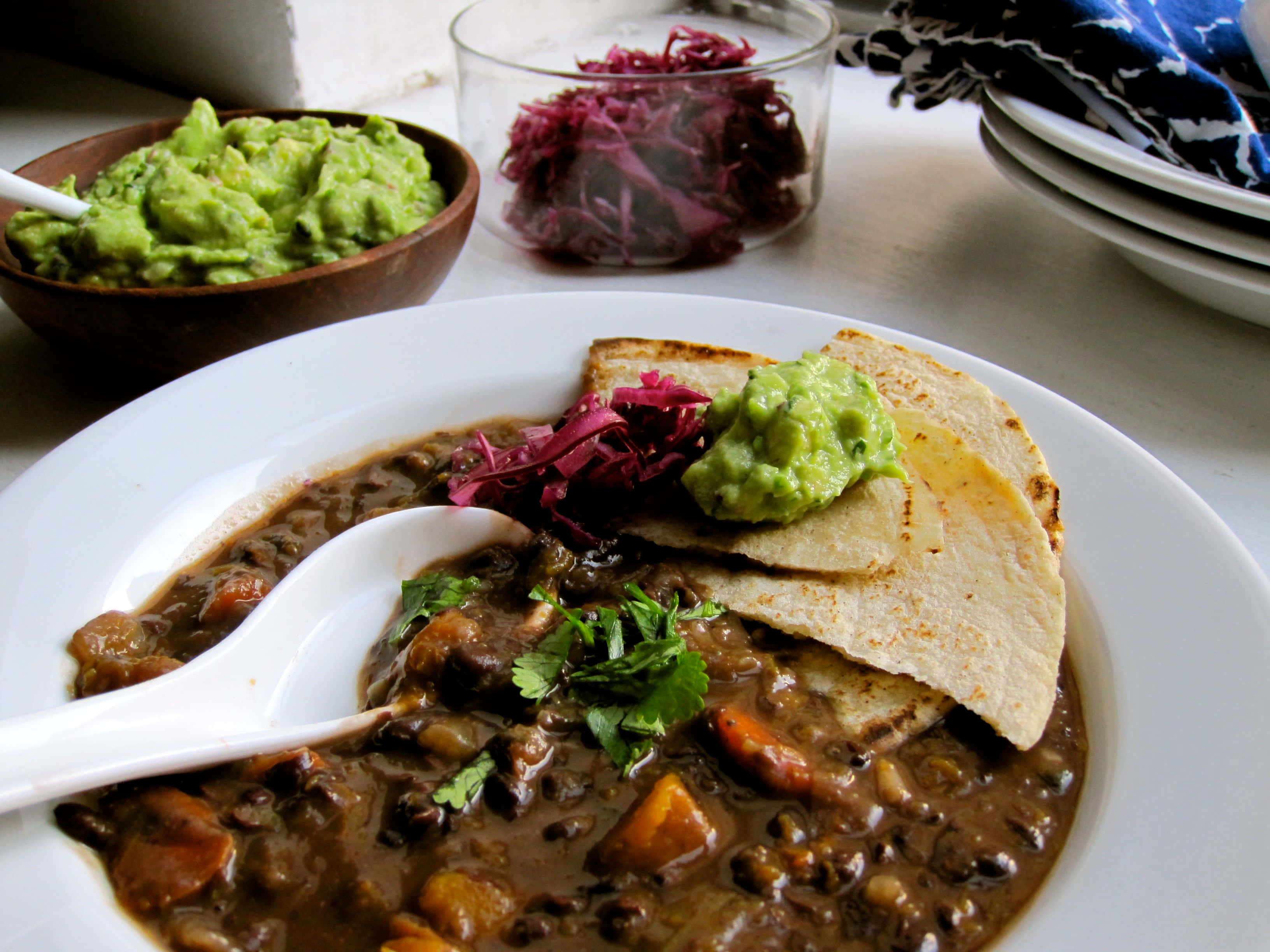 Black Bean Soup, tortillas, guac, 2K Desktop Wallpaper