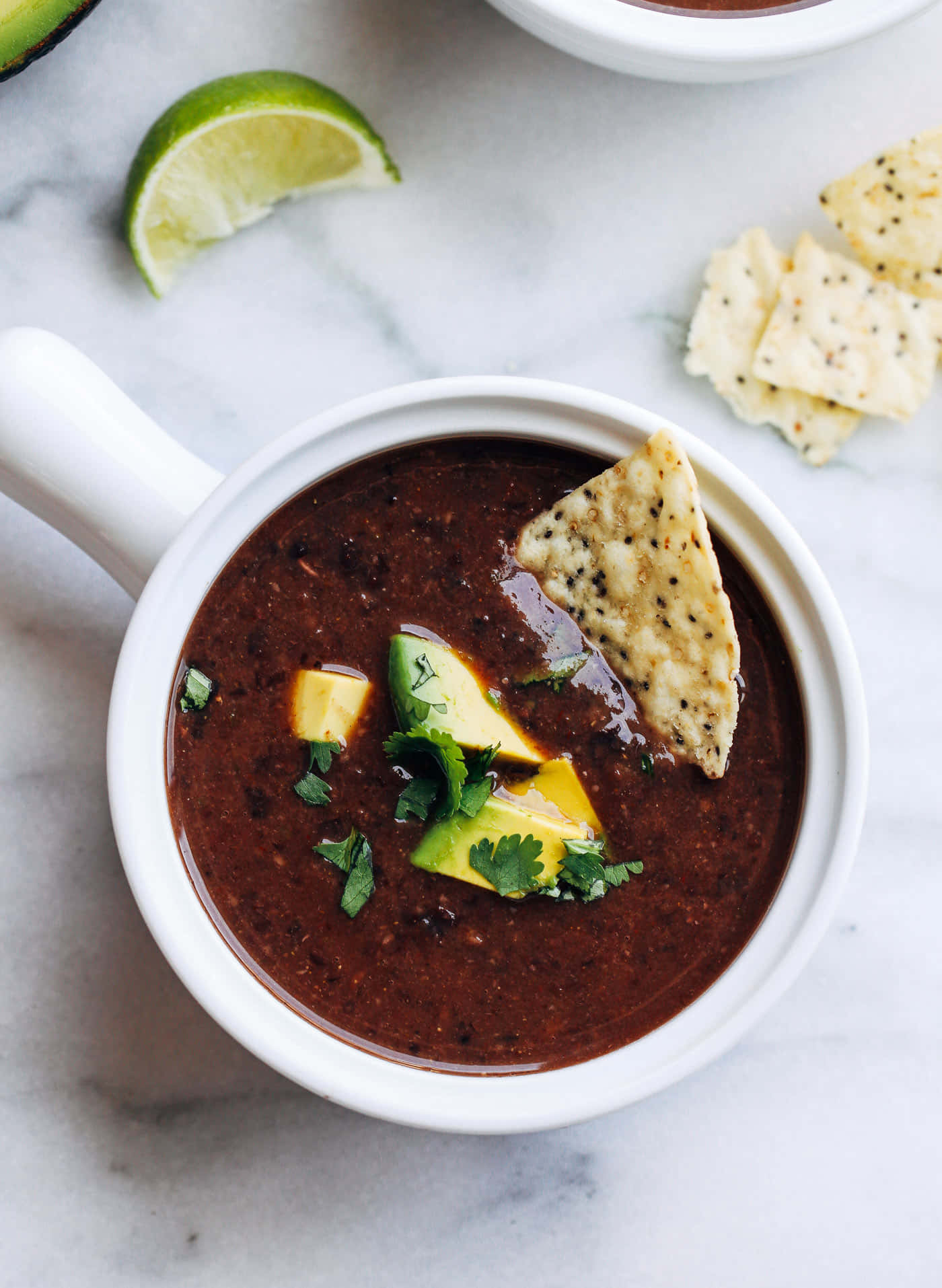 black bean soup, white bowl, marble surface, HD Phone Wallpaper