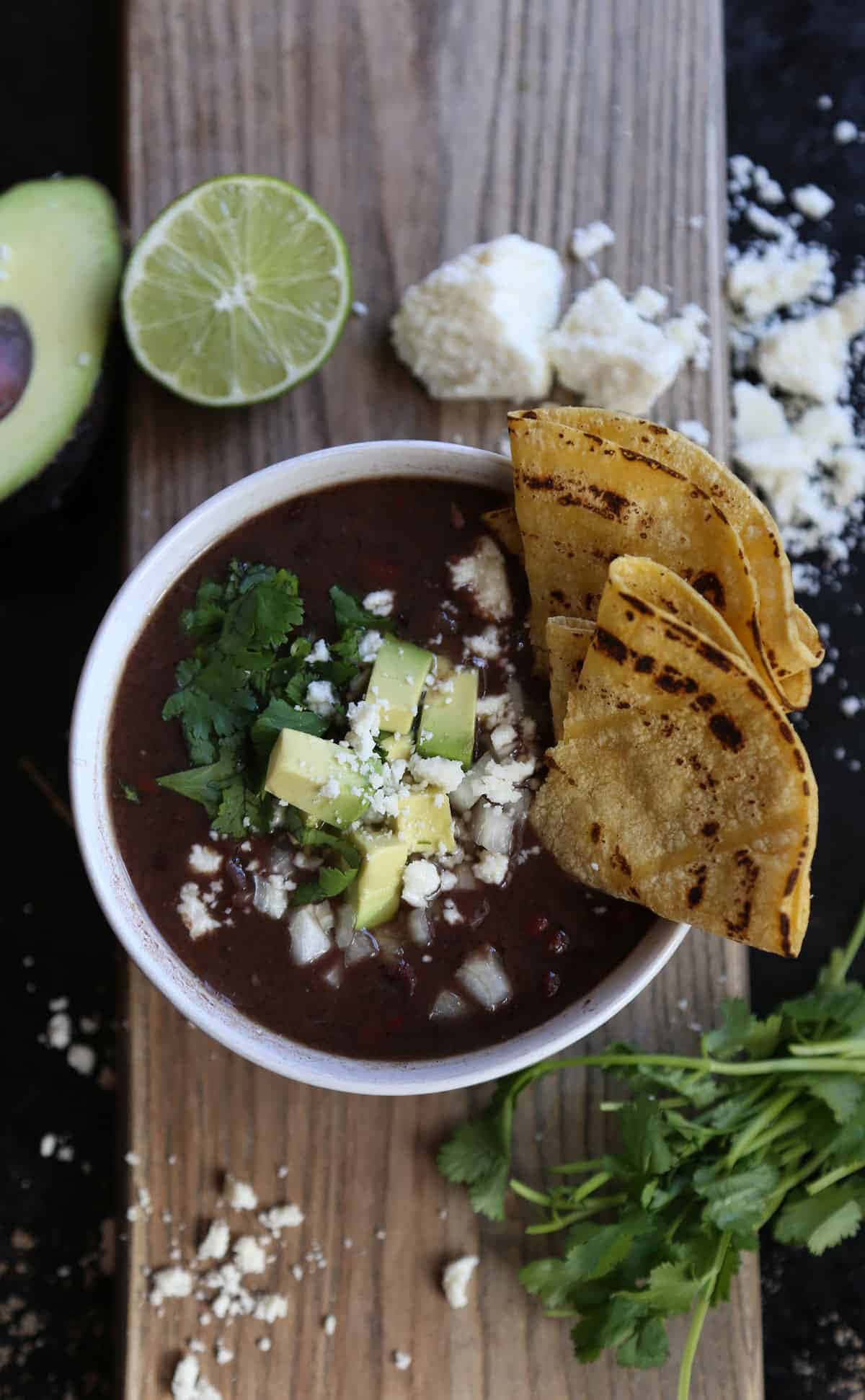 Black Bean Soup, white bowl, avocado cilantro, Full HD Phone Wallpaper