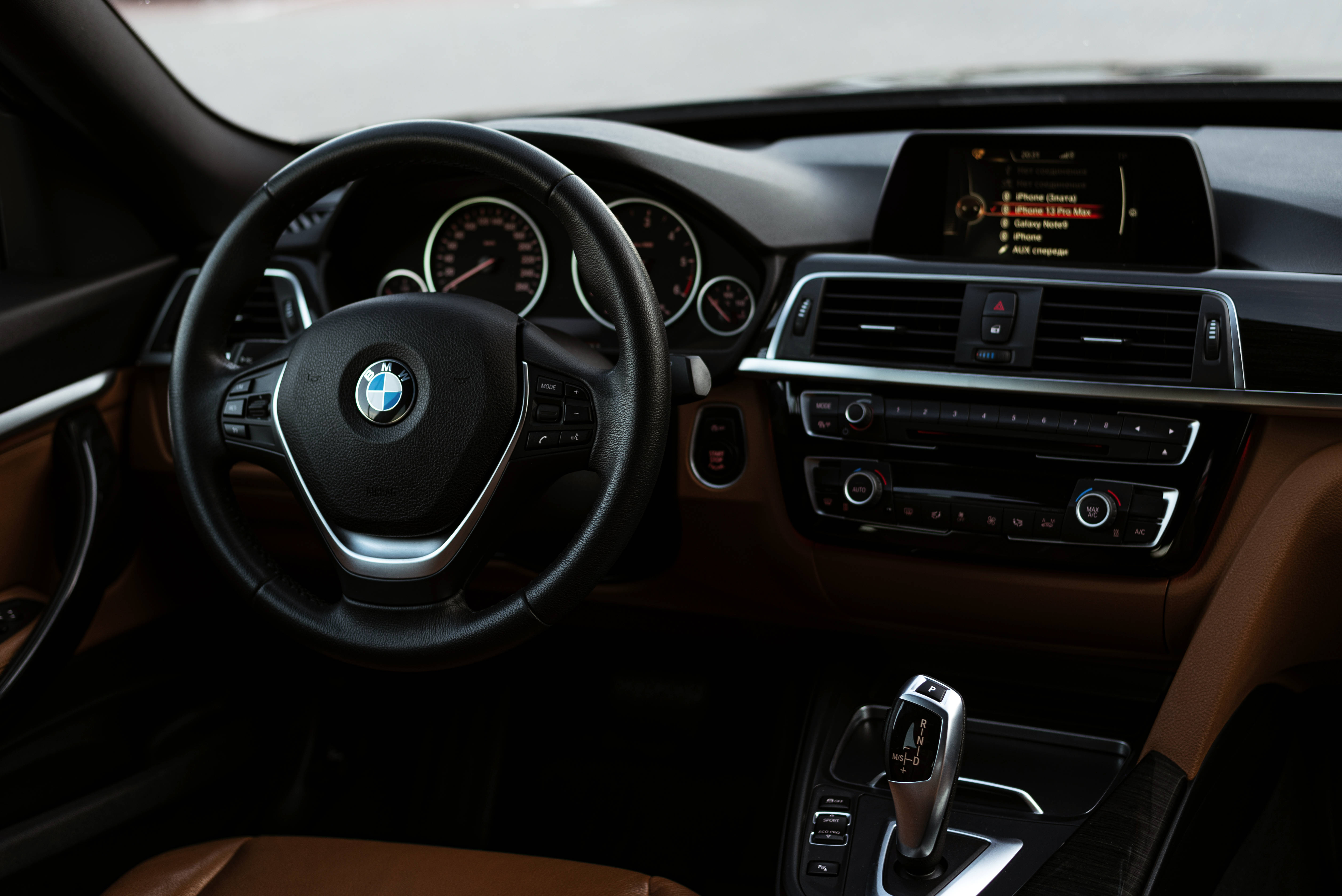 Black BMW, BMW car interior, black leather steering wheel, 5K Desktop Wallpaper