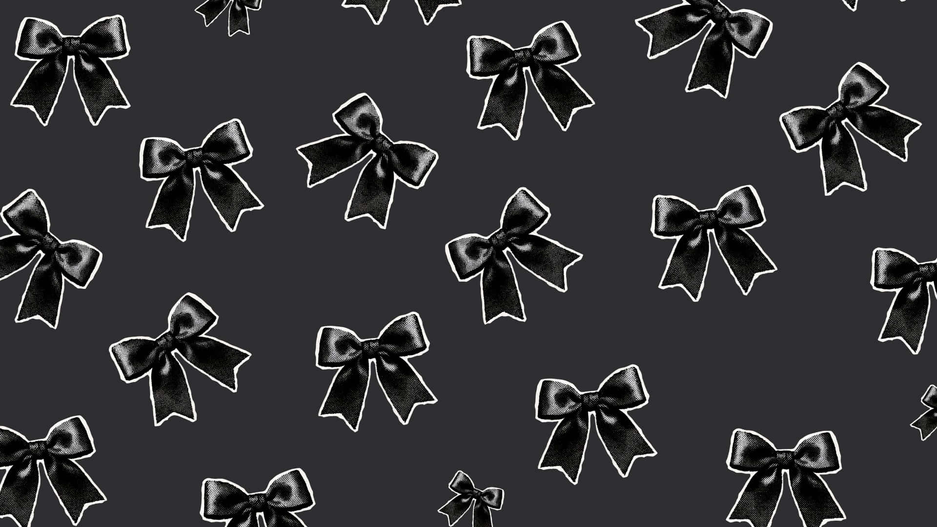 Black Bow, satin bows, white outlines, Full HD Desktop Wallpaper