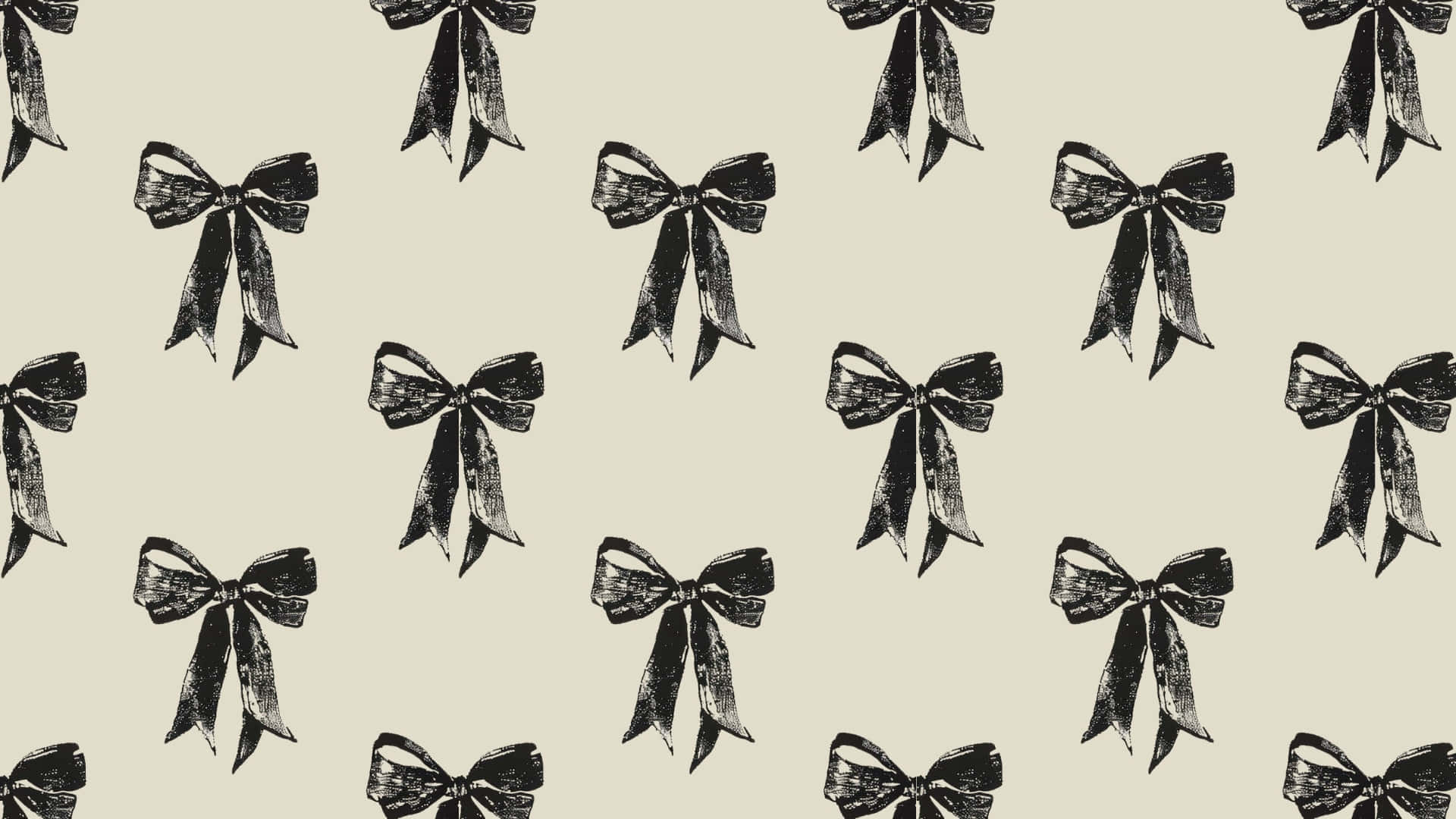 Black Bow Pattern, black ink-style bows, beige background, Full HD Desktop Wallpaper