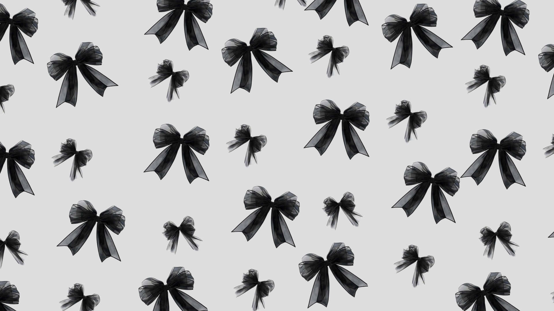 Black Bow, sheer ribbon bows, soft gray background, Full HD Desktop Wallpaper