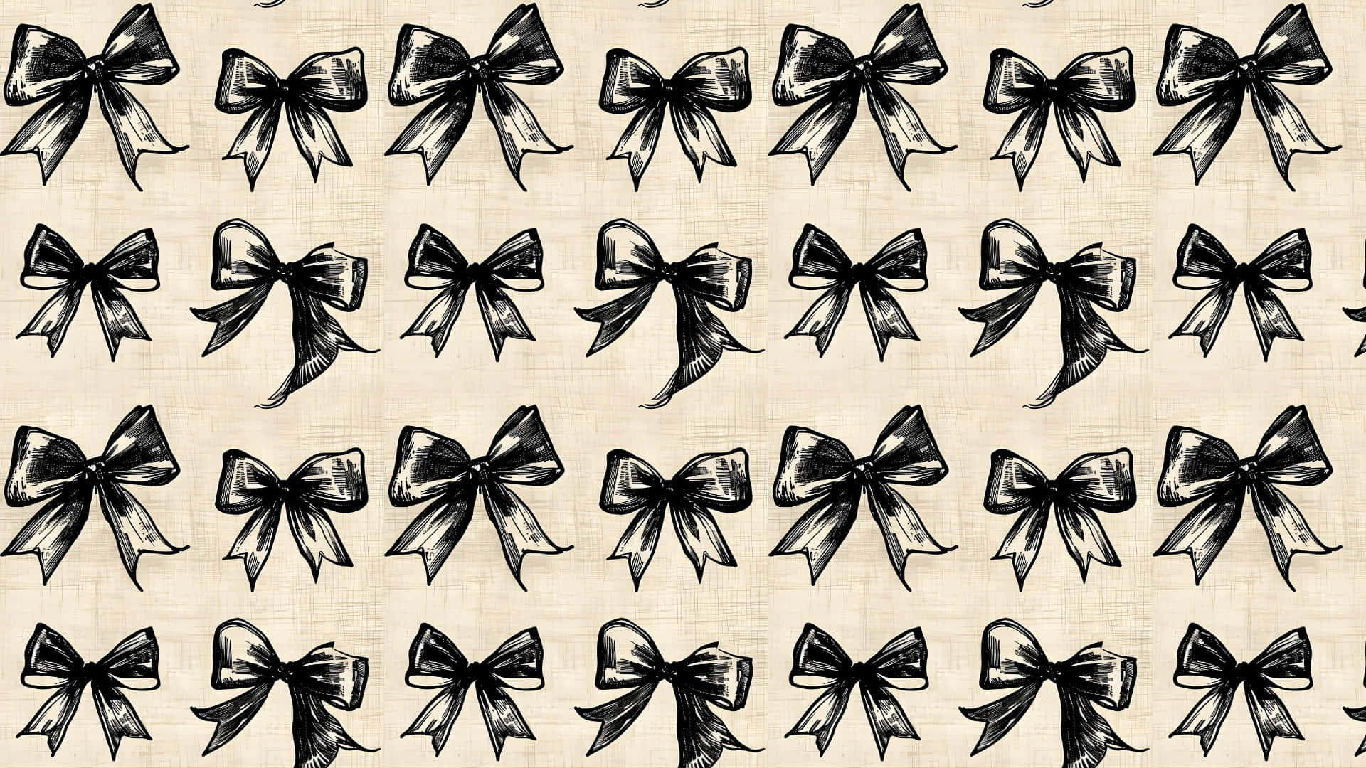 Black Bow, hand-drawn black bows, textured beige background, Full HD Desktop Wallpaper