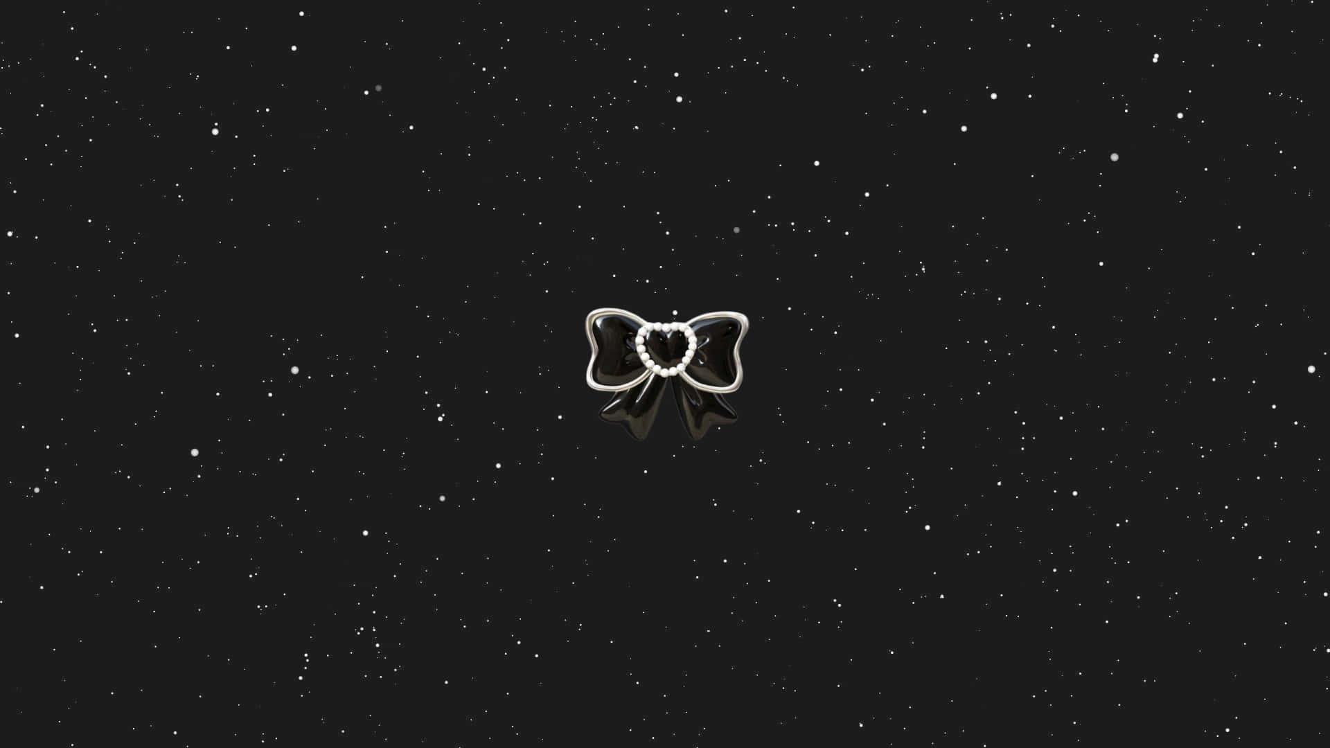Black Bow, starry night sky, heart-shaped pearl, Full HD Desktop Wallpaper