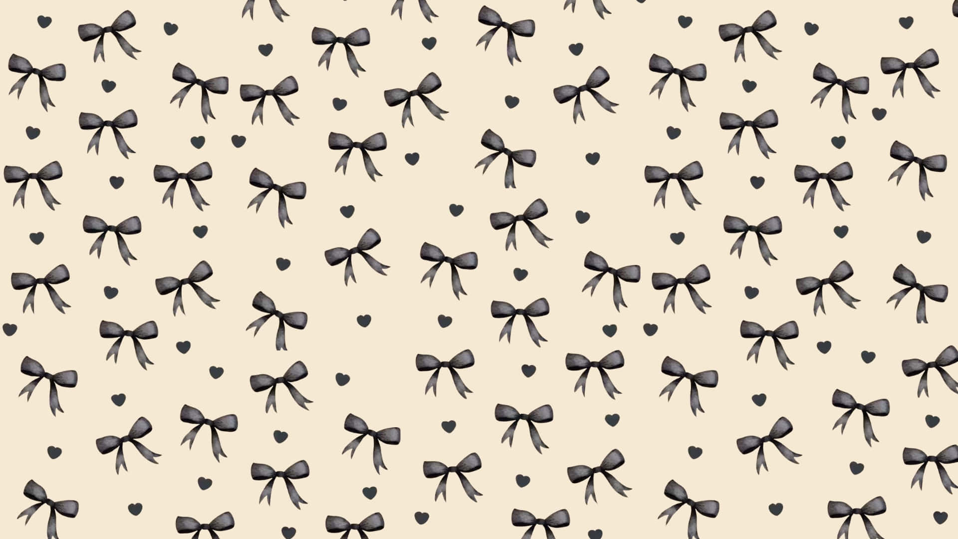 black bow, beige background, tiny hearts, Full HD Desktop Wallpaper