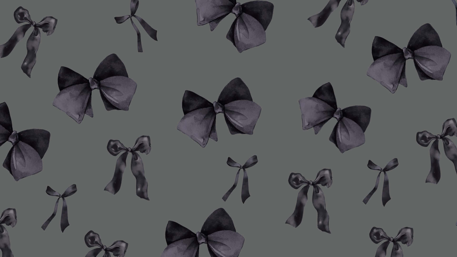 Black Bow, black satin bows, muted gray background, Full HD Desktop Wallpaper