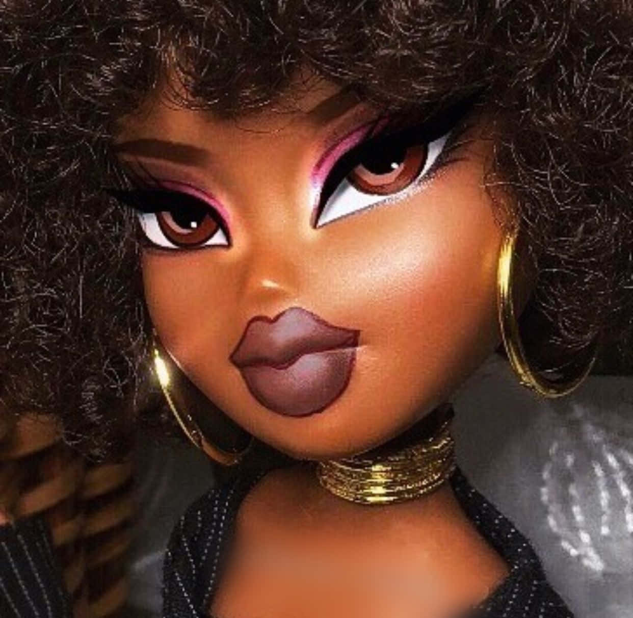 Black Bratz Aesthetic, voluminous curly hair, bold makeup, SD Desktop Wallpaper
