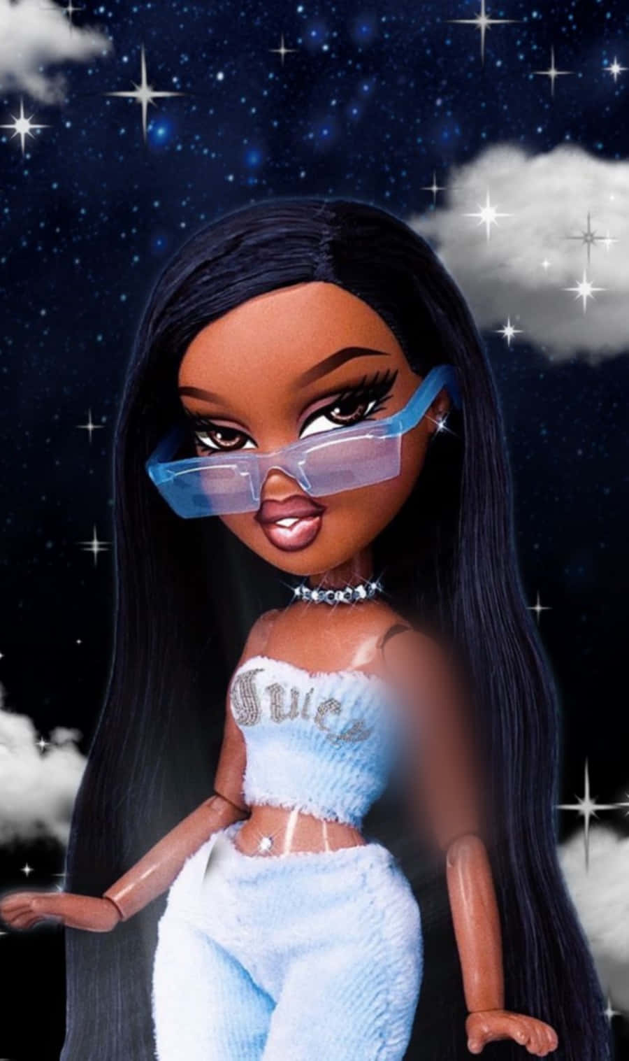 Black Bratz Aesthetic, long black hair, blue glasses, HD Phone Wallpaper